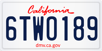 CA license plate 6TWO189