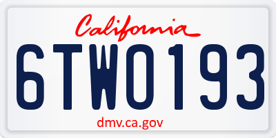 CA license plate 6TWO193