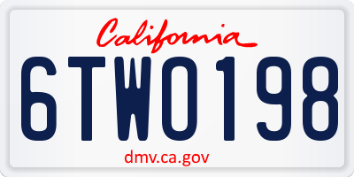 CA license plate 6TWO198