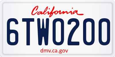 CA license plate 6TWO200