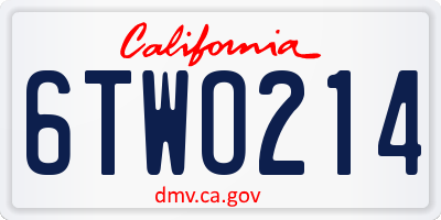 CA license plate 6TWO214