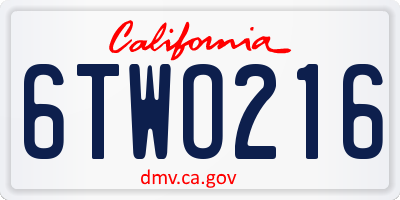 CA license plate 6TWO216