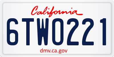 CA license plate 6TWO221