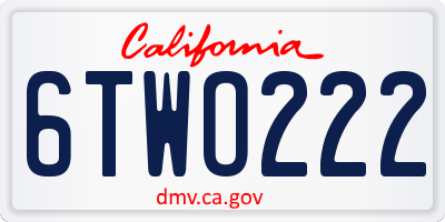 CA license plate 6TWO222