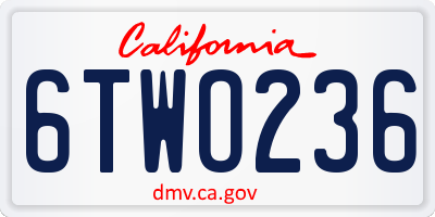 CA license plate 6TWO236