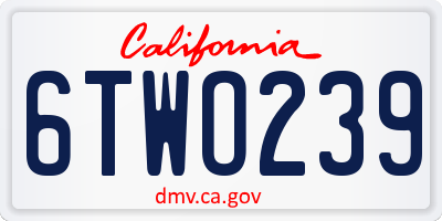 CA license plate 6TWO239