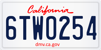 CA license plate 6TWO254