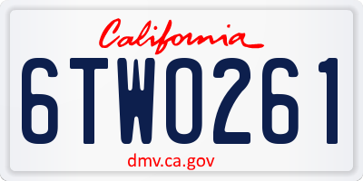 CA license plate 6TWO261