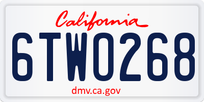CA license plate 6TWO268