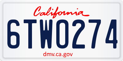 CA license plate 6TWO274