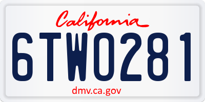 CA license plate 6TWO281