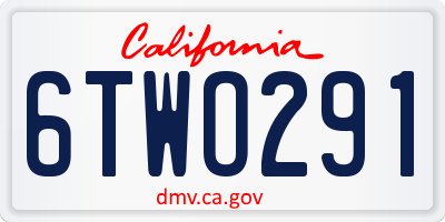 CA license plate 6TWO291
