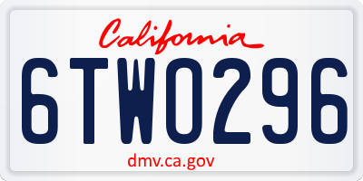 CA license plate 6TWO296