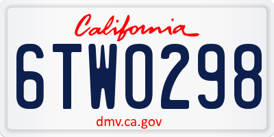 CA license plate 6TWO298