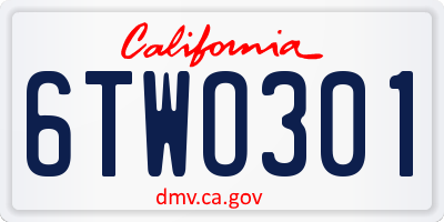 CA license plate 6TWO301