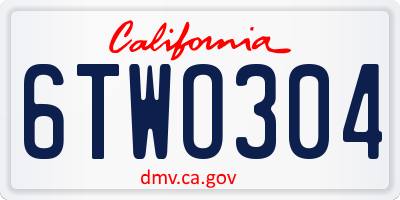 CA license plate 6TWO304