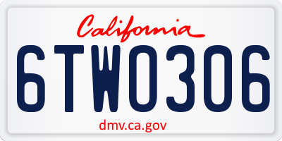 CA license plate 6TWO306
