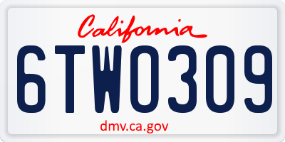 CA license plate 6TWO309