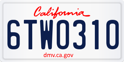 CA license plate 6TWO310