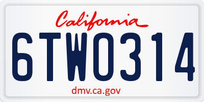 CA license plate 6TWO314