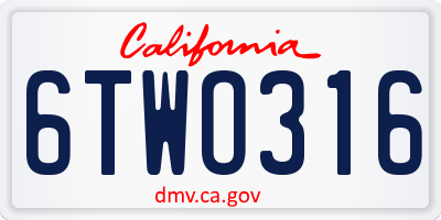 CA license plate 6TWO316