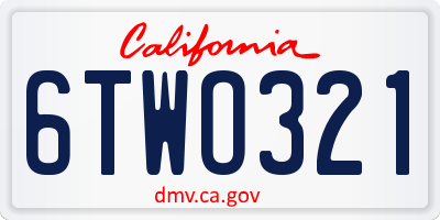 CA license plate 6TWO321