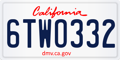 CA license plate 6TWO332