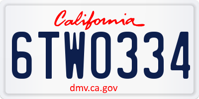 CA license plate 6TWO334