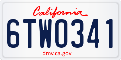 CA license plate 6TWO341