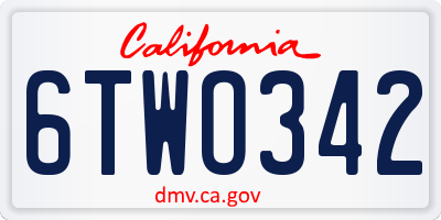 CA license plate 6TWO342