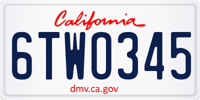 CA license plate 6TWO345