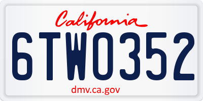 CA license plate 6TWO352