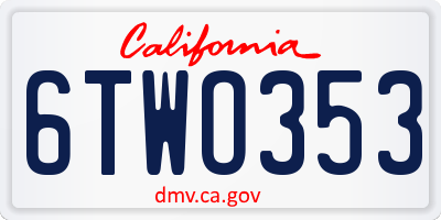 CA license plate 6TWO353