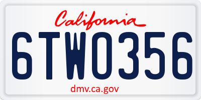 CA license plate 6TWO356