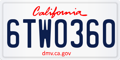 CA license plate 6TWO360