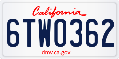 CA license plate 6TWO362