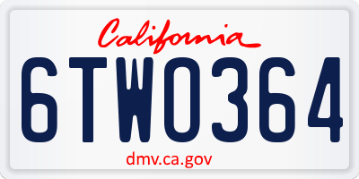 CA license plate 6TWO364