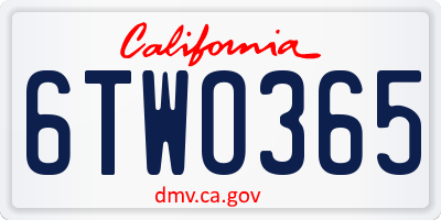 CA license plate 6TWO365
