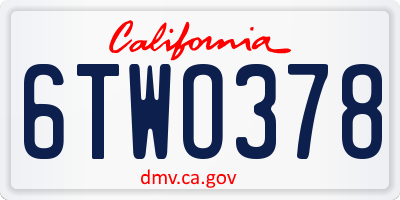 CA license plate 6TWO378