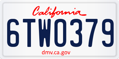 CA license plate 6TWO379