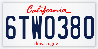 CA license plate 6TWO380
