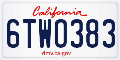 CA license plate 6TWO383