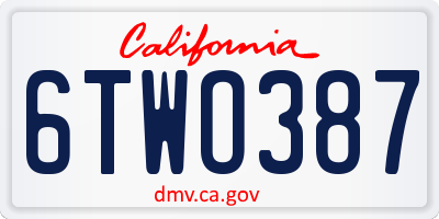CA license plate 6TWO387