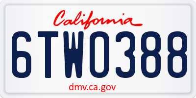 CA license plate 6TWO388