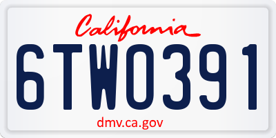 CA license plate 6TWO391