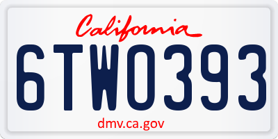 CA license plate 6TWO393