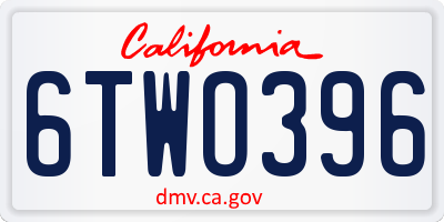 CA license plate 6TWO396