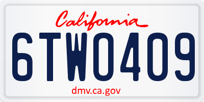 CA license plate 6TWO409