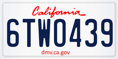 CA license plate 6TWO439