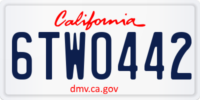 CA license plate 6TWO442